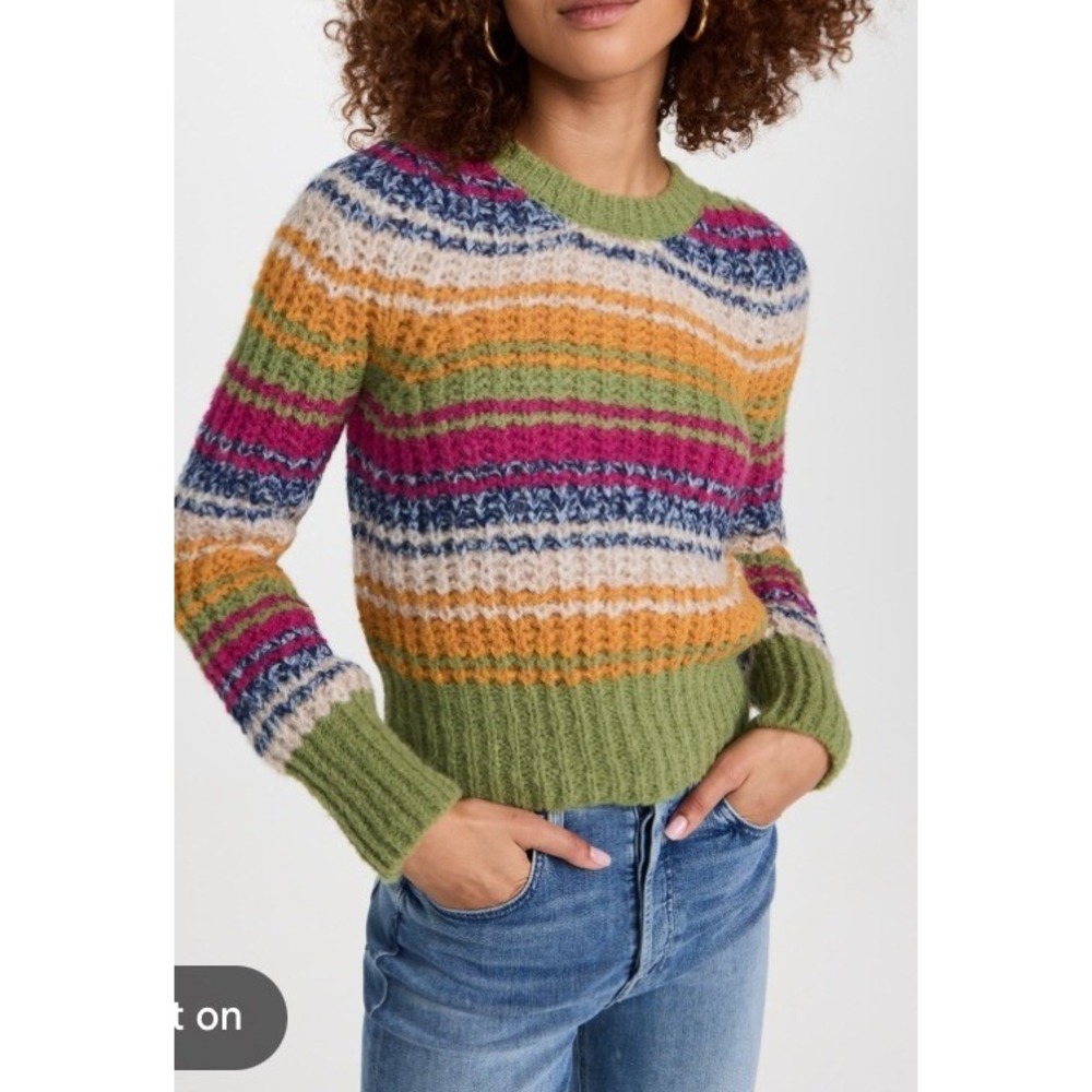Mother Denim Dont Sweat It Alpaca Stripe Sweater Green Multi S 0153